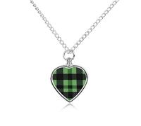 Collana con ciondolo a forma di cuore verde e nero a quadri di bufalo per ceneri, collana commemorativa per la cremazione degli animali domestici
