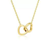 Collana con ciondolo a forma di doppio cuore, placcata in oro 14 carati, catena in acciaio al titanio, design a cuori intrecciati, gioiello da donna alla moda regalo