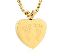 Collana con ciondolo a forma di doppio piede di bambino sul mio cuore, in acciaio inox, con kit di riempimento, Acciaio inossidabile, Nessuna pietra preziosa