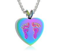 Collana con ciondolo a forma di doppio piede di bambino sul mio cuore, in acciaio inox, con kit di riempimento, Acciaio inossidabile, Nessuna pietra preziosa