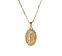 Collana con ciondolo a forma di doppio totem, motivo Vergine Maria ovale, gioiello da donna