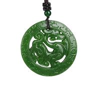 Collana con ciondolo a forma di drago intagliato a mano con giada Hetian verde su entrambi i lati, gioiello alla moda per uomo e donna