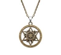 Collana con ciondolo a forma di emblema celeste, gioiello ispirato alla tradizione, con catena a maglia da 45 cm, design circolare color oro antico, accessorio di moda resistente, 30x30 mm.