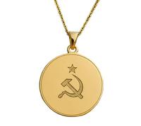Collana con ciondolo a forma di falce e martello incisa, realizzata in argento sterling 925 placcato oro, con catena a maglia fine da 45 cm. Gioielli fatti a mano per uomo e donna |LKD_EGP_00611