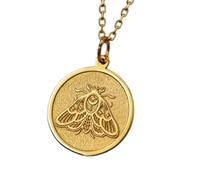 Collana con ciondolo a forma di falena in rilievo, realizzata in argento sterling 925 con placcatura in oro, catena a maglia da 45 cm, ciondolo rotondo per gioielli unisex fatti a mano |LK_EMBO_00463