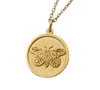 Collana con ciondolo a forma di falena in rilievo, realizzata in argento sterling 925 con placcatura in oro, catena a maglia da 45 cm, ciondolo rotondo per gioielli unisex fatti a mano |LK_EMBO_00519