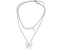 Collana con ciondolo a forma di farfalla grande a doppio strato punk cubano Collana con catena girocollo color argento Gioielli moda donnaMolto bello e alla moda.