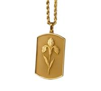 Collana con ciondolo a forma di fiore di iris color oro |LK_NLC_00429 | Ciondolo rettangolare floreale placcato, 30 x 19 mm, con catena a maglia da 45 cm, gioiello ispirato alla natura botanica.