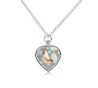 Collana con ciondolo a forma di gallo con urna floreale per ceneri e cuore, collana commemorativa per animali domestici