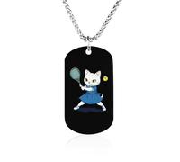 Collana con ciondolo a forma di gatto bianco che gioca a tennis con piastrina in acciaio inox placcato, gioiello commemorativo regalo per uomini