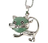 Collana Con Ciondolo A Forma Di Gatto In Pietra Naturale Per Donne E Uomini | Autentica Pietra Preziosa Adorabile Ciondolo A Forma Di Animale Con Catena In Argento Amuleto Energetico Per La Meditazi