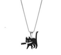 Collana con ciondolo a forma di gatto nero killer con coltello, gioiello divertente per amanti dei gatti, catena a serpente da 50 cm, ciondolo gotico per Halloween, ipoallergenico, senza nichel