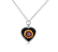 Collana con ciondolo a forma di girasole con bandiera degli Stati Uniti, per ceneri e cuore, collana commemorativa per animali domestici