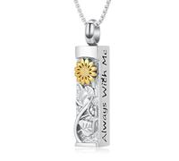 Collana con ciondolo a forma di girasole per ceneri commemorativa, gioiello per cremazione per donne e uomini Always with Me, Acciaio inossidabile, Nessuna pietra preziosa