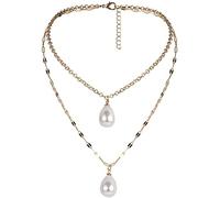 Collana con ciondolo a forma di goccia d'acqua a doppio strato, con perle finte, regalo per donne e bambini