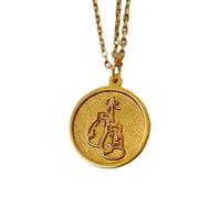 Collana con ciondolo a forma di guantoni da boxe color oro|LK_NLC_01539 | Ciondolo da boxe rotondo placcato da 22 mm inciso, con catena a maglia da , gioiello sportivo, regalo per uomo e donna