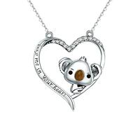 Collana con ciondolo a forma di koala in argento Sterling S925, con zirconia cubica, regalo per lei, Keep Me in Your Heart, LSN275