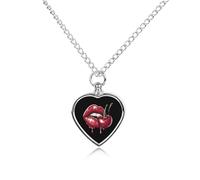 Collana con ciondolo a forma di labbra rosse e ciliegie per ceneri a forma di cuore, collana commemorativa per animali domestici