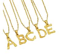 Collana con ciondolo a forma di lettera A-Z, per donne e uomini, design in bambù, grande ciondolo a forma di lettera grossa, gioiello alla moda per donne e ragazze, 50CM, Altro