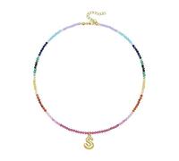 Collana con ciondolo a forma di lettera bollente placcata oro 14 carati con perline arcobaleno pietre preziose per le donne Vocazione Beach gioielli collana con iniziali in rilievo, One Size, come