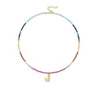 Collana con ciondolo a forma di lettera bollente placcata oro 14 carati con perline arcobaleno pietre preziose per le donne Vocazione Beach gioielli collana con iniziali in rilievo, One Size, come