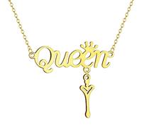 Collana con ciondolo a forma di lettera inglese con scritta "Queen", per donne e ragazze, in acciaio inox, idea regalo, Acciaio inossidabile
