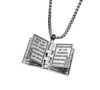 Collana con ciondolo a forma di libro di preghiere apribile - gioiello religioso inciso color argento