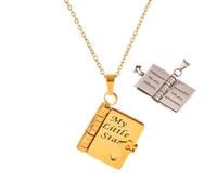 Collana con ciondolo a forma di libro "My Little Star", apribile con 6 pagine di informazioni incise, una lettera per mia figlia, regalo di compleanno o laurea, Misura unica