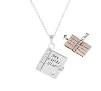 Collana con ciondolo a forma di libro "My Little Star", apribile con 6 pagine di informazioni incise, una lettera per mia figlia, regalo di compleanno o laurea, Misura unica