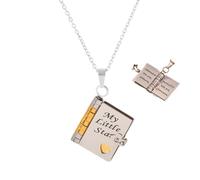 Collana con ciondolo a forma di libro "My Little Star", apribile con 6 pagine di informazioni incise, una lettera per mia figlia, regalo di compleanno o laurea, Misura unica