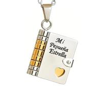 Collana con ciondolo a forma di libro spagnolo My Little Star per figlia, Mi Pequeña Estrella con incisione, 6 pagine, regolabile, idea regalo per figlia, compleanno, laurea, Misura unica, Rame