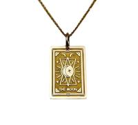 Collana con ciondolo a forma di luna e carta dei tarocchi| LK_NLC_00913 | Ciondolo rettangolare placcato oro e inciso, 24 x 16 mm, con catena a maglia fine da 45 cm, mistico, celeste, simbolico.