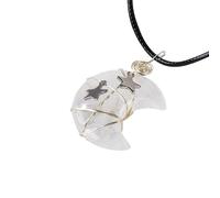 Collana con ciondolo a forma di luna e stella in cristallo naturale fatto a mano, con pietra grezza viola-rosa, per ragazze, gioielli fai da te, 3cm, Pietra