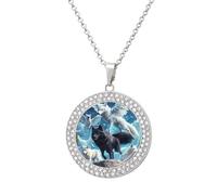 Collana con ciondolo a forma di lupo con ali sotto la luna da donna con ciondolo rotondo con diamanti gioielli regali per uomo compleanno, Misura unica, Metallo