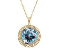 Collana con ciondolo a forma di lupo con ali sotto la luna da donna con ciondolo rotondo con diamanti gioielli regali per uomo compleanno, Misura unica, Metallo