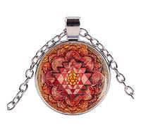 Collana con ciondolo a forma di mandala dello Sri Yantra, con ciondolo buddista dello Sri Lanka, geometria sacra e cristallo cabochon