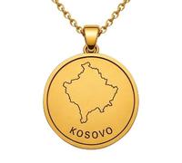 Collana con ciondolo a forma di mappa del Kosovo in argento sterling 925 per uomo e donna, placcata oro, rotonda da 30 mm, con contorno del paese inciso, con catena a maglia da 45 cm |LKN_MAP_00964