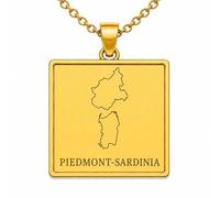 Collana con ciondolo a forma di mappa del Piemonte-Sardegna, 24x26 mm, in argento sterling 925, con contorno quadrato inciso e catena a maglia da 45 cm (18"), gioiello da viaggio |LKN_MAP_00816