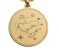 Collana con ciondolo a forma di mappa del tesoro dell'isola, realizzata in argento sterling 925 placcato oro, con catena a maglia fine da 45 cm. Gioielli fatti a mano per uomo e donna |LKD_EGP_00521