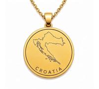 Collana con ciondolo a forma di mappa della Croazia in argento sterling 925 per uomo e donna, placcata oro, rotonda da 30 mm, con contorno del paese inciso, con catena a maglia da 45 cm |LKN_MAP_00913