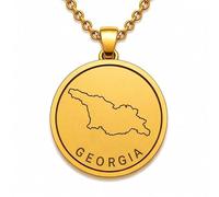 Collana con ciondolo a forma di mappa della Georgia in argento sterling 925 per uomo e donna, placcata oro, rotonda da 30 mm, con contorno del paese inciso, con catena a maglia da 45 cm |LKN_MAP_00933