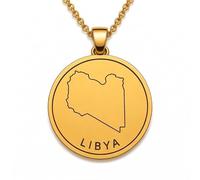 Collana con ciondolo a forma di mappa della Libia in argento sterling 925 per uomo e donna, placcata oro, rotonda da 30 mm, con contorno del paese inciso, con catena a maglia da 45 cm |LKN_MAP_00972