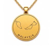 Collana con ciondolo a forma di mappa della Malesia in argento sterling 925 per uomo e donna, placcata oro, rotonda da 30 mm, con contorno del paese inciso, con catena a maglia da 45 cm |LKN_MAP_00977