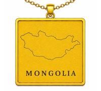 Collana con ciondolo a forma di mappa della Mongolia 24x26 mm per uomo e donna, in argento sterling 925, con contorno quadrato inciso e catena a maglia da 45 cm, gioiello da viaggio |LKN_MAP_00789