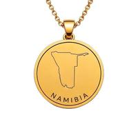 Collana con ciondolo a forma di mappa della Namibia in argento sterling 925 per uomo e donna, placcata oro, rotonda da 30 mm, con contorno del paese inciso, con catena a maglia da 45 cm |LKN_MAP_00993