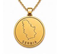 Collana con ciondolo a forma di mappa della Serbia in argento sterling 925 per uomo e donna, placcata oro, rotonda da 30 mm, con contorno del paese inciso, con catena a maglia da 45 cm |LKN_MAP_01033