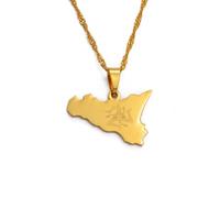 Collana con ciondolo a forma di mappa della Sicilia, per uomo e donna, in acciaio inox
