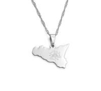 Collana con ciondolo a forma di mappa della Sicilia, per uomo e donna, in acciaio inox