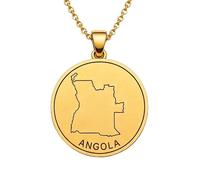 Collana con ciondolo a forma di mappa dell'Angola in argento sterling 925 per uomo e donna, placcata oro, rotonda da 30 mm, con contorno del paese inciso, con catena a maglia da 45 cm |LKN_MAP_00876