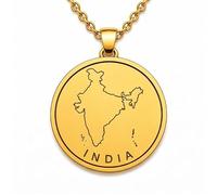 Collana con ciondolo a forma di mappa dell'India in argento sterling 925 per uomo e donna, placcata oro, rotonda da 30 mm, con contorno del paese inciso, con catena a maglia da 45 cm |LKN_MAP_00950